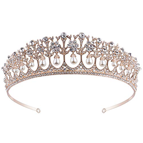VIJIV Wedding Crystal Tiara Baroque Crown Bridal Headband Hair Decoration Bride Royal Crowns Elegant Bridal Headpiece Rose Gold - Image 2