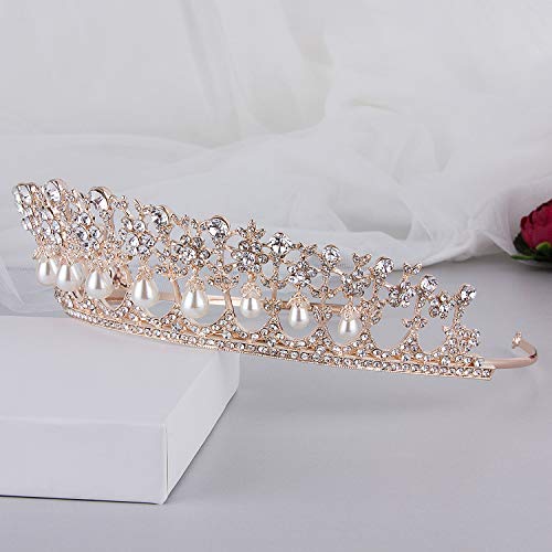 VIJIV Wedding Crystal Tiara Baroque Crown Bridal Headband Hair Decoration Bride Royal Crowns Elegant Bridal Headpiece Rose Gold - Image 5