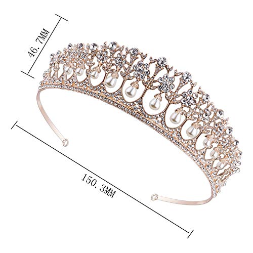 VIJIV Wedding Crystal Tiara Baroque Crown Bridal Headband Hair Decoration Bride Royal Crowns Elegant Bridal Headpiece Rose Gold - Image 3