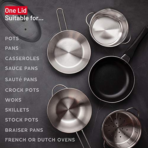 Bezrat Universal Lids for Pots, Pans and Skillets - Tempered Glass with Vented Silicone Rim and Heat-Resistant Handle - Fits Multiple Cookware Sizes - Dishwasher & Microwave Safe (Single, 11",12",12.5") - Image 2
