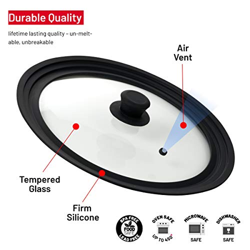Bezrat Universal Lids for Pots, Pans and Skillets - Tempered Glass with Vented Silicone Rim and Heat-Resistant Handle - Fits Multiple Cookware Sizes - Dishwasher & Microwave Safe (Single, 11",12",12.5") - Image 5