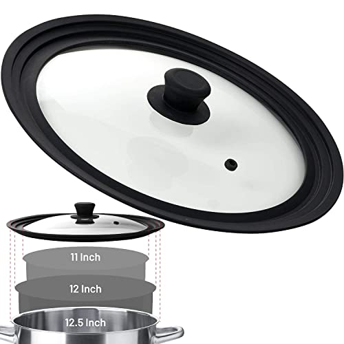 Bezrat Universal Lids for Pots, Pans and Skillets - Tempered Glass with Vented Silicone Rim and Heat-Resistant Handle - Fits Multiple Cookware Sizes - Dishwasher & Microwave Safe (Single, 11",12",12.5") - Image 1