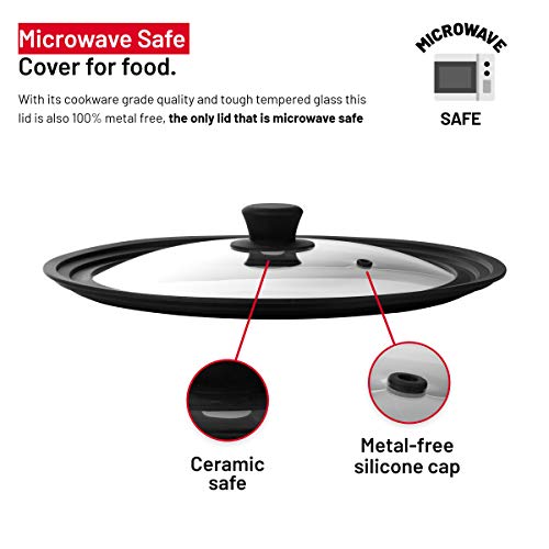 Bezrat Universal Lids for Pots, Pans and Skillets - Tempered Glass with Vented Silicone Rim and Heat-Resistant Handle - Fits Multiple Cookware Sizes - Dishwasher & Microwave Safe (Single, 11",12",12.5") - Image 4