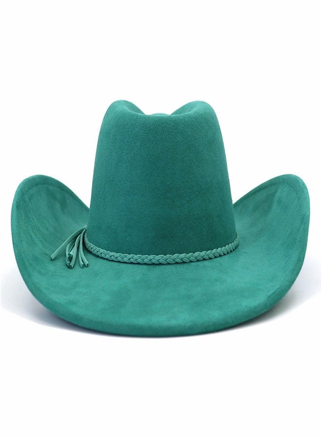 CCAKXCJJ Western Cowboy Hat for Women Men Classic Fedora Hats Wide Brim Suede Cowboy Hat for Women with Buckle Belt 725 Light Peacock Blue - Image 5