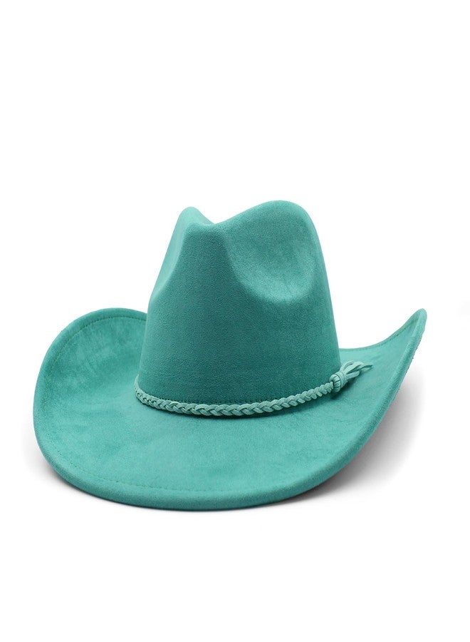 CCAKXCJJ Western Cowboy Hat for Women Men Classic Fedora Hats Wide Brim Suede Cowboy Hat for Women with Buckle Belt 725 Light Peacock Blue - Image 1