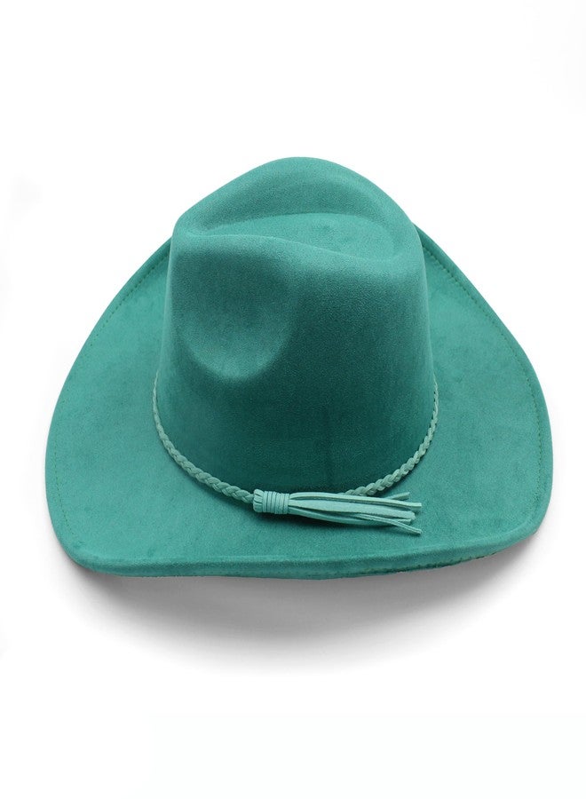 CCAKXCJJ Western Cowboy Hat for Women Men Classic Fedora Hats Wide Brim Suede Cowboy Hat for Women with Buckle Belt 725 Light Peacock Blue - Image 4