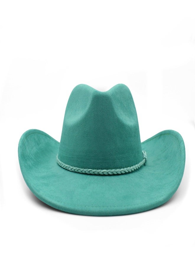 CCAKXCJJ Western Cowboy Hat for Women Men Classic Fedora Hats Wide Brim Suede Cowboy Hat for Women with Buckle Belt 725 Light Peacock Blue - Image 3