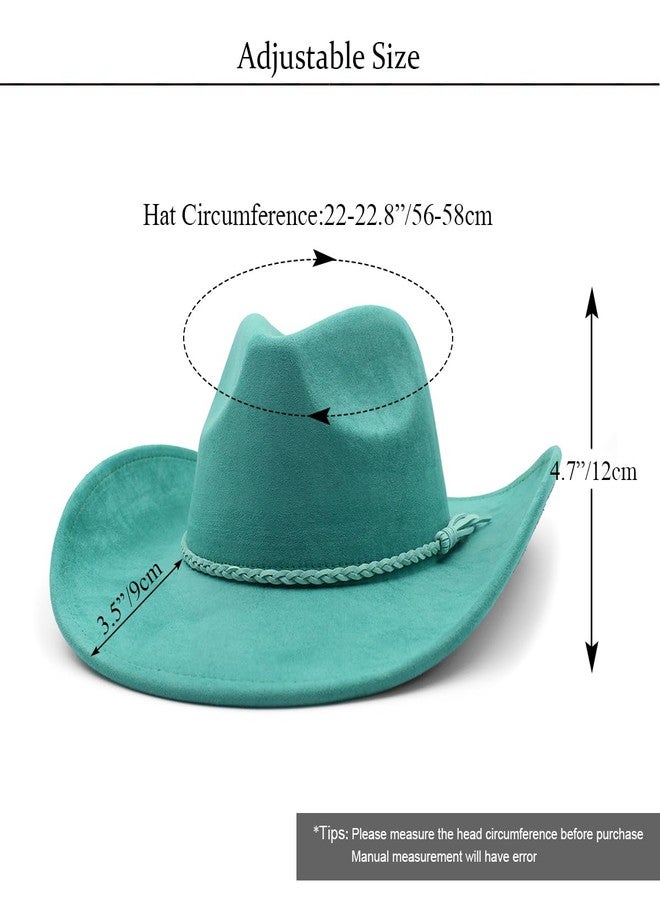 CCAKXCJJ Western Cowboy Hat for Women Men Classic Fedora Hats Wide Brim Suede Cowboy Hat for Women with Buckle Belt 725 Light Peacock Blue - Image 2
