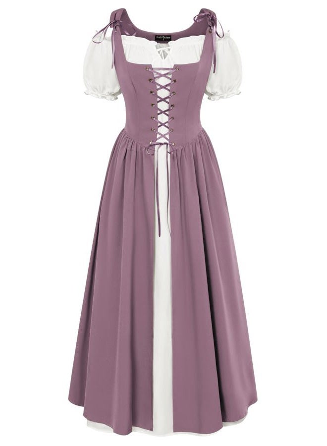 Scarlet Darkness Renaissance Costume Women Corset Fairy Medieval Dresses Plus Size Short Sleeve Peasant Dresses Light Purple 2XL - Image 1
