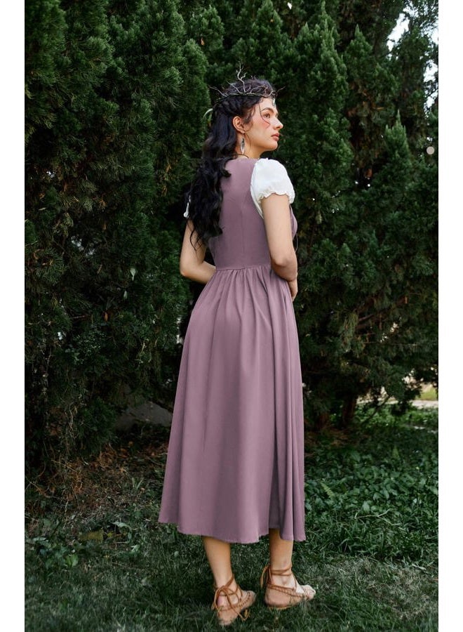 Scarlet Darkness Renaissance Costume Women Corset Fairy Medieval Dresses Plus Size Short Sleeve Peasant Dresses Light Purple 2XL - Image 3