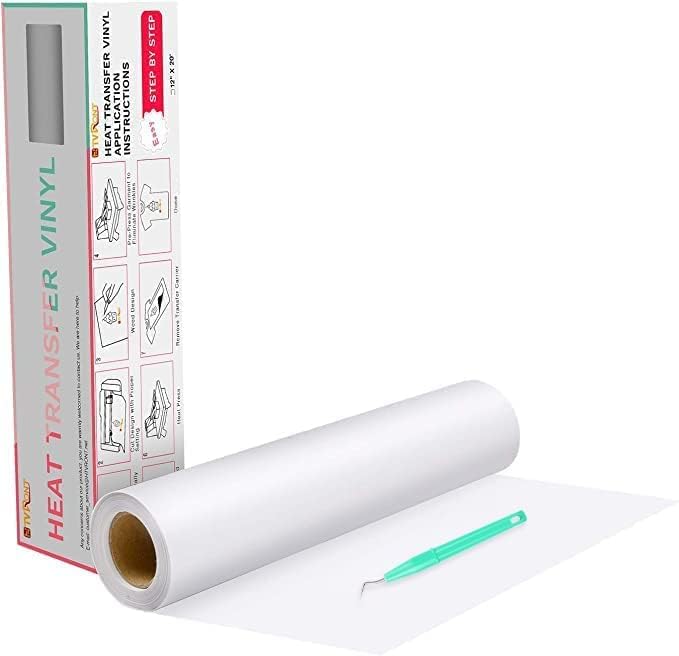 HTVRONT Heat Transfer Vinyl White HTV Rolls  12 x 20ft White Iron on Vinyl for All Cutter Machine HTV Vinyl for Shirts  Easy to Cut  Weed for Heat Transfer Design