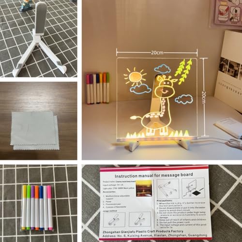 One94Store LED Acrylic Writing Board with 7 Pen & Light – 20x 20 cm DIY 3D Rewritable Message Pad, Personalized Night Lamp & LED Display for Home, Office Desk Decor & Gift - Image 3