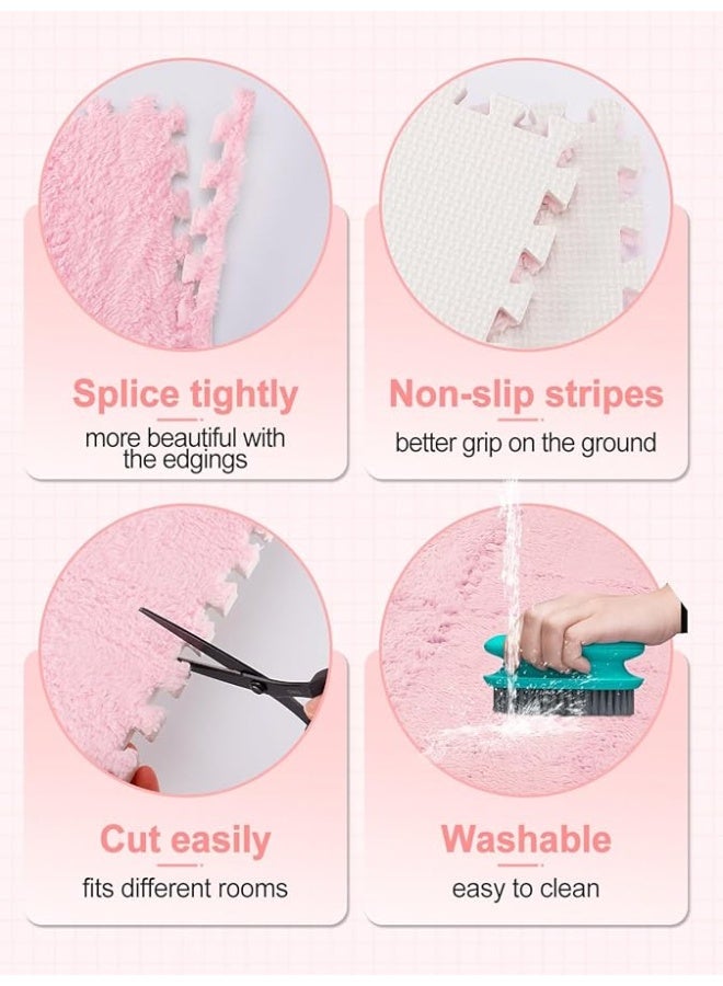 ANPHSIN 12 pcs Thickened Plush Foam Interlocking Floor Mats, Foam Mats for Floor Baby with Edgings, Soft Anti-Slip Puzzle Area Rug Playmat, Square Foam Tiles for Room Flat (11.8", Pink) - Image 5