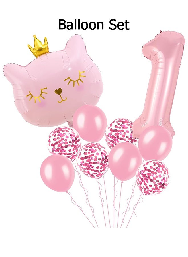 Wffo Cat Birthday Decorations - Cat Balloons - Pink 1 Balloon Number 40 inch - Cat Themed Birthday Party Decorations - One Balloons for 1st Birthday Decorations Girl - Image 1