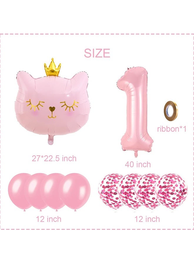 Wffo Cat Birthday Decorations - Cat Balloons - Pink 1 Balloon Number 40 inch - Cat Themed Birthday Party Decorations - One Balloons for 1st Birthday Decorations Girl - Image 2