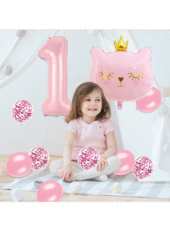 Wffo Cat Birthday Decorations - Cat Balloons - Pink 1 Balloon Number 40 inch - Cat Themed Birthday Party Decorations - One Balloons for 1st Birthday Decorations Girl - Image 3
