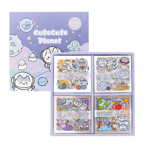 Crackles Cute Kawaii Outer Space Theme 100 Sheets, Washi Stickers for Decoration, Kids Set, DIY Arts & Crafts, Mobile Backcover Stickers for Girls and Boys Pack of 1 (SpaceTheme) - Image 1