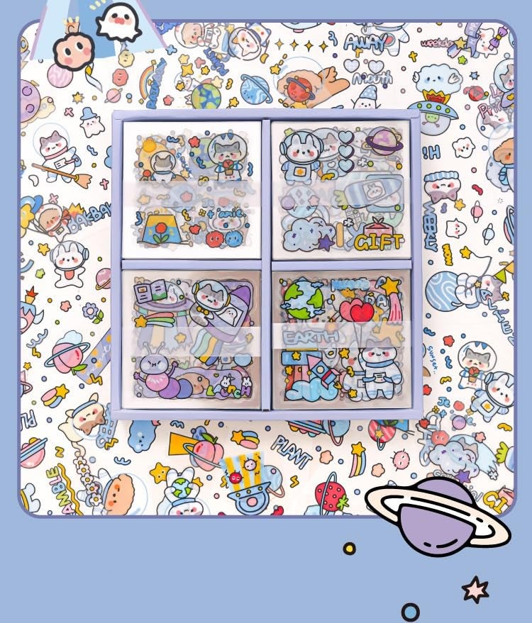 Crackles Cute Kawaii Outer Space Theme 100 Sheets, Washi Stickers for Decoration, Kids Set, DIY Arts & Crafts, Mobile Backcover Stickers for Girls and Boys Pack of 1 (SpaceTheme) - Image 2