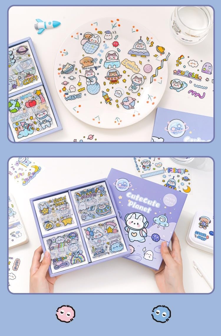 Crackles Cute Kawaii Outer Space Theme 100 Sheets, Washi Stickers for Decoration, Kids Set, DIY Arts & Crafts, Mobile Backcover Stickers for Girls and Boys Pack of 1 (SpaceTheme) - Image 4