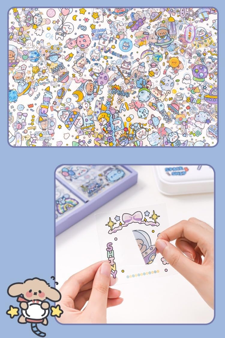 Crackles Cute Kawaii Outer Space Theme 100 Sheets, Washi Stickers for Decoration, Kids Set, DIY Arts & Crafts, Mobile Backcover Stickers for Girls and Boys Pack of 1 (SpaceTheme) - Image 5
