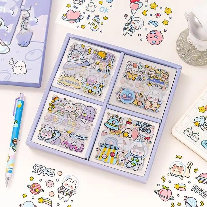 Crackles Cute Kawaii Outer Space Theme 100 Sheets, Washi Stickers for Decoration, Kids Set, DIY Arts & Crafts, Mobile Backcover Stickers for Girls and Boys Pack of 1 (SpaceTheme) - Image 3