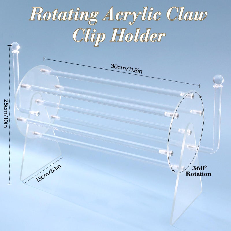 SNOWSTAR Acrylic Claw Clip Organizer Holder,360-Degree Rotating Claw Clip Holder and L-Type Storage,Hair Clip Organizer Display Clear Stand for Women and Girls - Image 2