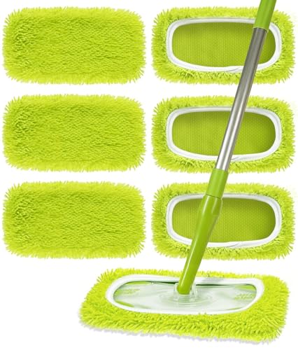Hoapavi 6 Pack Reusable Microfiber Mop Pads Compatible with Swiffer Sweeper Mop, Washable Wet Mopping Pad Refills and Dry Sweeping Cloths for Hardwood, Vinyl, Tile, Laminate, and Multi-Surface Cleaning - Image 1