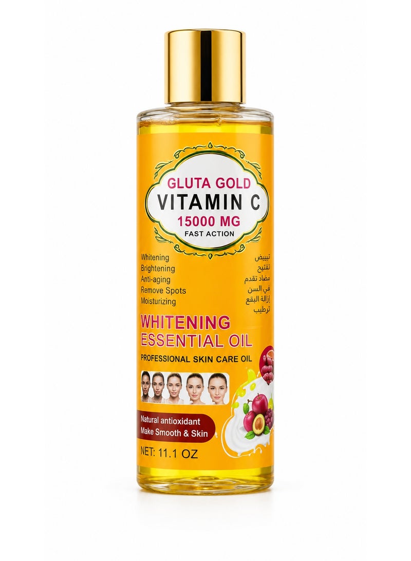 Gluta Gold زيت أساسي لتفتيح البشرة غلوتا جولد فيتامين سي 15000 ملغ للوجه والجسم، 11 أونصة - Image 1