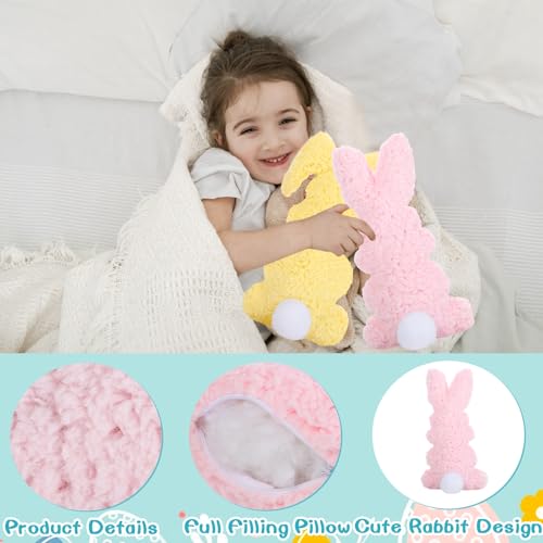 Xiangqu 3 Pcs Easter Buuny Throw Pillows, 11.8 Inch Soft Rabbit Shaped Pillow Cushion Plush Happy Easter Decorative Pillow for Couch Bed (Pink, Yellow, Blue) - Image 3