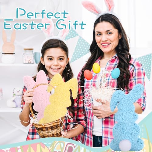 Xiangqu 3 Pcs Easter Buuny Throw Pillows, 11.8 Inch Soft Rabbit Shaped Pillow Cushion Plush Happy Easter Decorative Pillow for Couch Bed (Pink, Yellow, Blue) - Image 4
