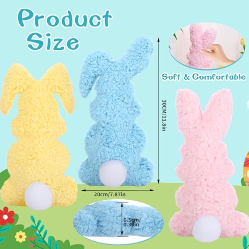 Xiangqu 3 Pcs Easter Buuny Throw Pillows, 11.8 Inch Soft Rabbit Shaped Pillow Cushion Plush Happy Easter Decorative Pillow for Couch Bed (Pink, Yellow, Blue) - Image 2