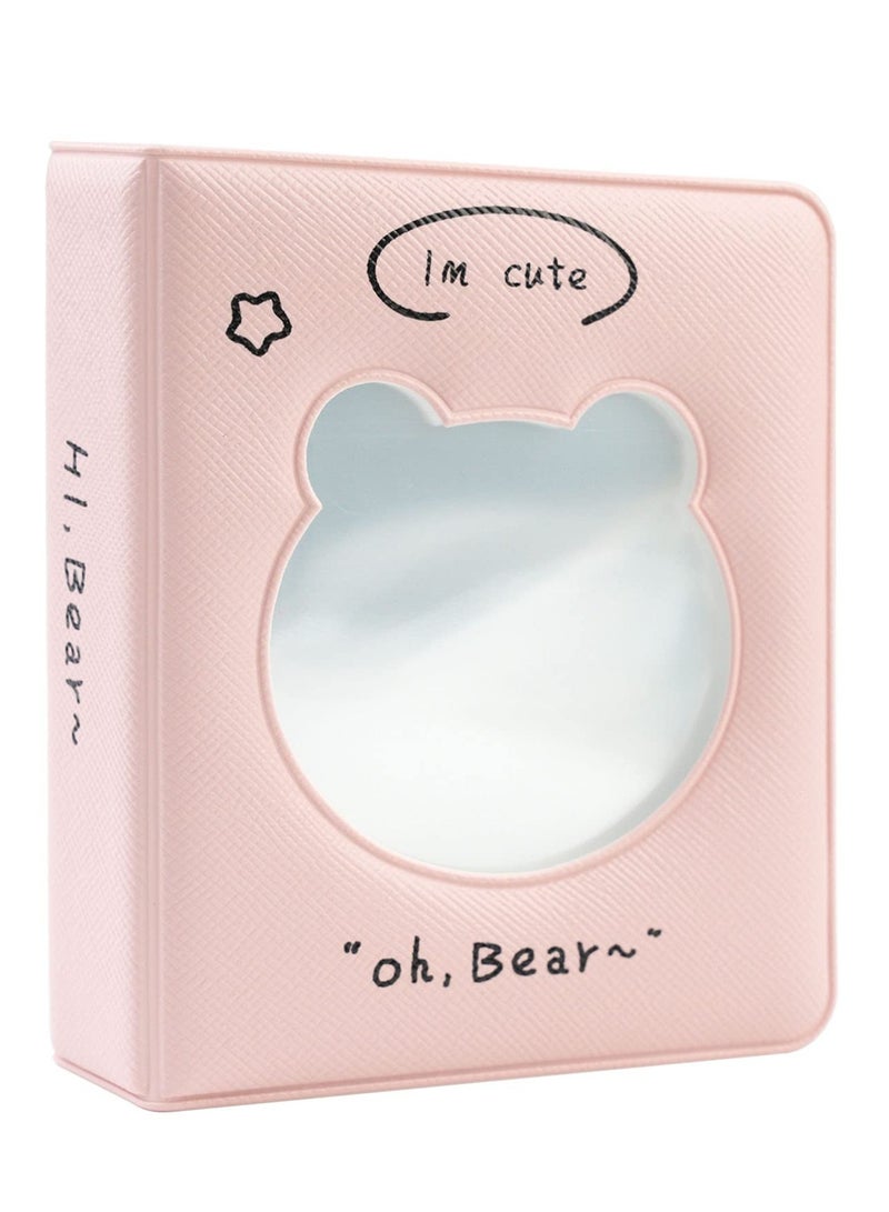 Generic Kpop Mini Photo Album - 3 Inch Binder with 36 Pockets, Cute Hollow Pink Bear Design for Collectible Cards - Image 1