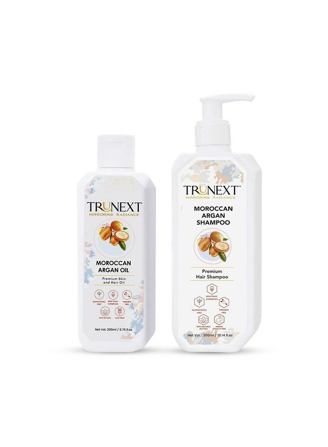 TRUNEXT Moroccan Argan Oil 200Ml +Argan Shampoo 300Ml Hair Combo Hair Care Routine Hair Set Hair Kit - Image 1