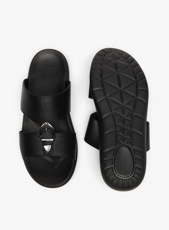ال بي ال من شو اكسبرس Men's Textured Slip-On Sandal with Buckle Detail