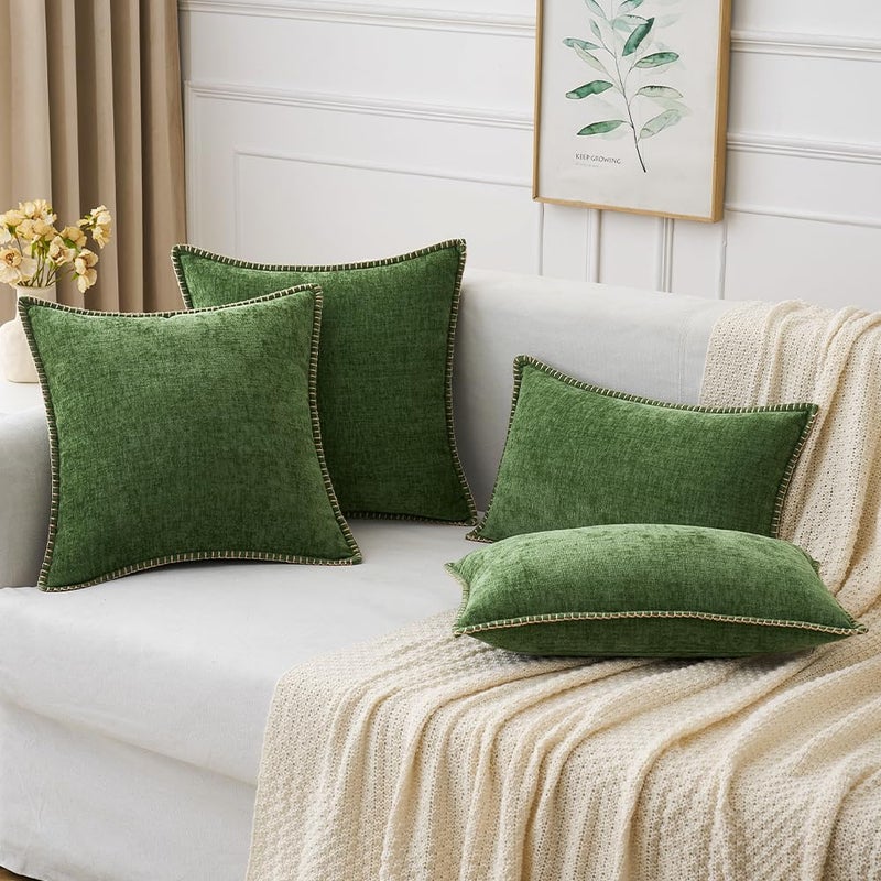 ميولي Miuleee Pack of 2 Couch Throw Convers 20 × 20 بوصة Moss Green Farmhouse Devinative Pillow Covers مع حافة مخيط ناعمة من أغطية وسادة عيد الميلاد الصلبة الصلبة في أريكة غرفة المعيشة أريكة - Image 5