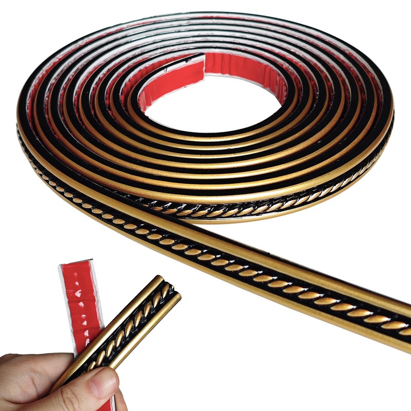 Peel and Stick Molding Trim Self Adhesive Flexible Wall Trim Crown Molding 3D Strip for Tile Wood Wall Panels Picture Mirror Frame Border Edge Corner Ceiling Wallpaper Decor Black Gold 120 inches