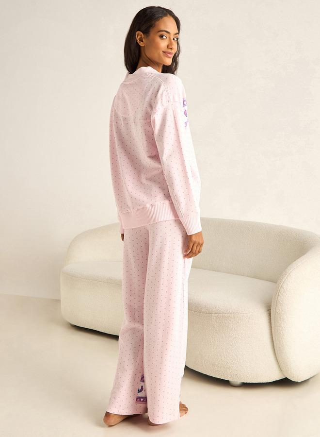 سبلاش فيڤ طقم بيجاما بطبعة غرز قميص بأزرار وبنطلون - Image 3