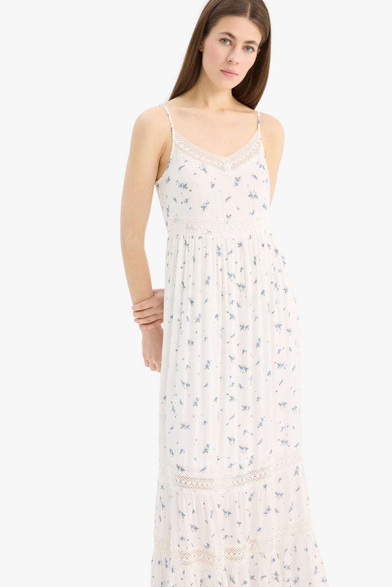 DeFacto Woman A Cut V Neck Crinkle Fabric Sleeveless Midi Dress - Image 4