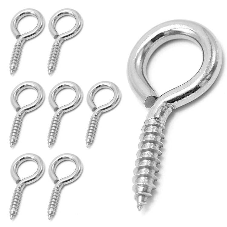 Acczio 8 Pack 304 Stainless Steel Eye Screws 2.5 Inch M6 Heavy Duty Eye Hooks Screw  Eye Bolts Screw In Eye Hooks For Wood  Eye Bolts For Secure Cable Wires  Indoor & Outdoor Use - Image 1