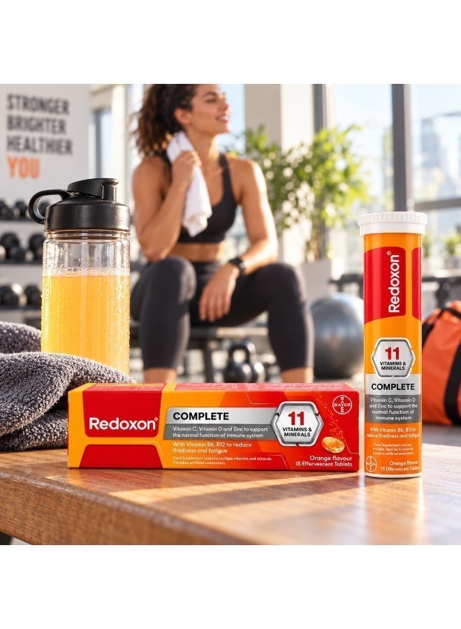 Redoxon Complete 11 Vitamins & Minerals Effervescent Tablets with Vitamin C, D, Zinc, B6 & B12 | Immune Support and Reduced Tiredness & Fatigue | Orange Flavor | 15 Tablets - Image 5