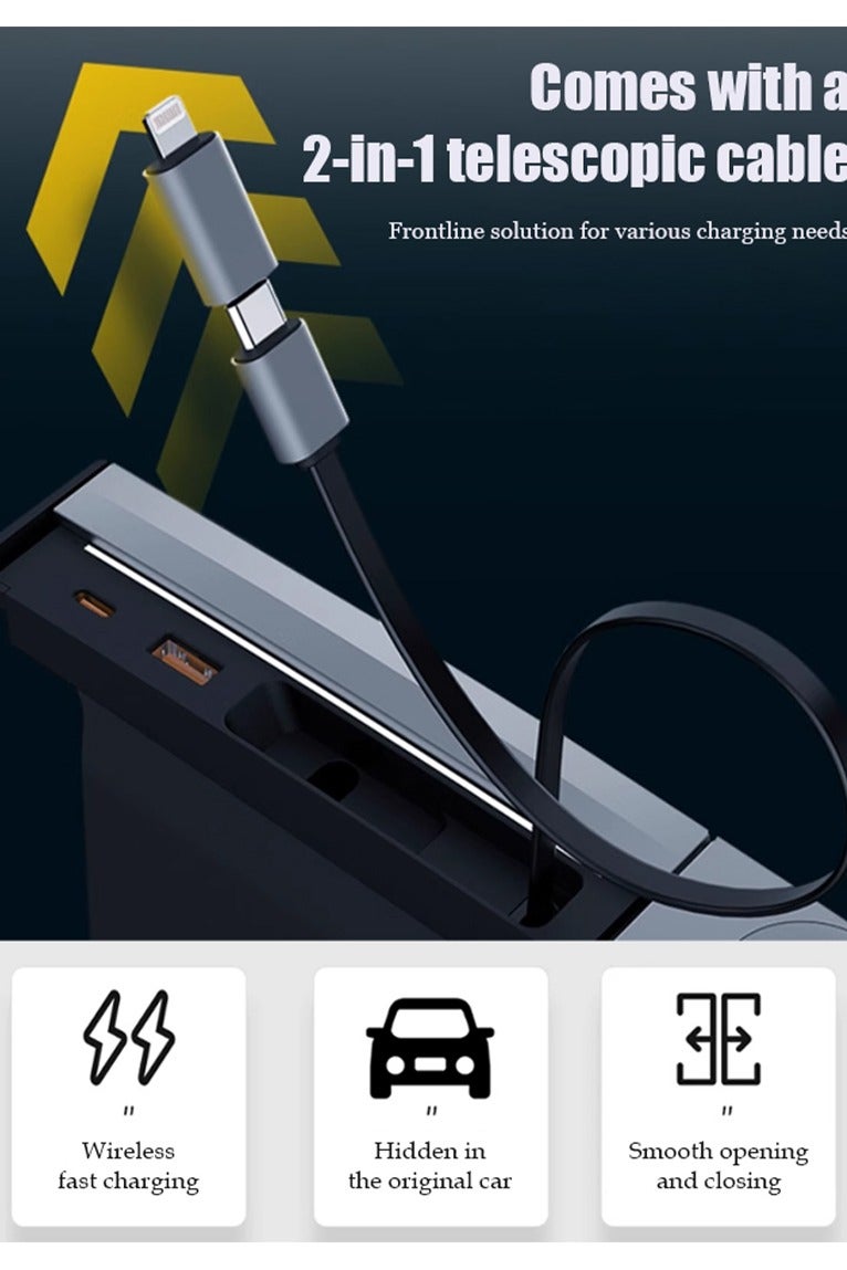 Retractable Car USB Charger, 2025 model, suitable for Tesla 3, supports mobile phone charging, Apple watch charging, and comes with a two-in-one telescopic cable. goodcar - Image 3