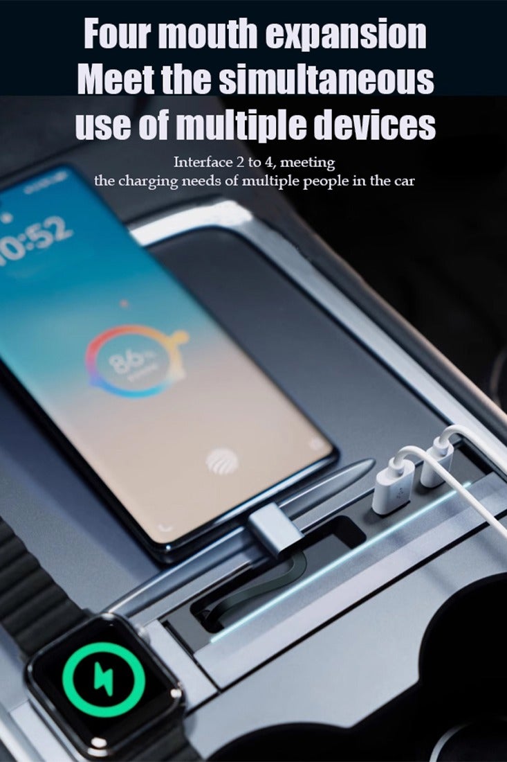Retractable Car USB Charger, 2025 model, suitable for Tesla 3, supports mobile phone charging, Apple watch charging, and comes with a two-in-one telescopic cable. goodcar - Image 2