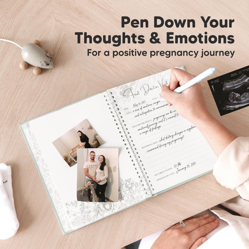 KeaBabies Pregnancy Journal, Pregnancy Announcements - 80 Pages Hard Cover Baby Books For Mom To Be Gift, Baby Memory Book Keepsake, Gender Reveal Gifts For New Moms, Shower & Registry (Sage) - Image 5