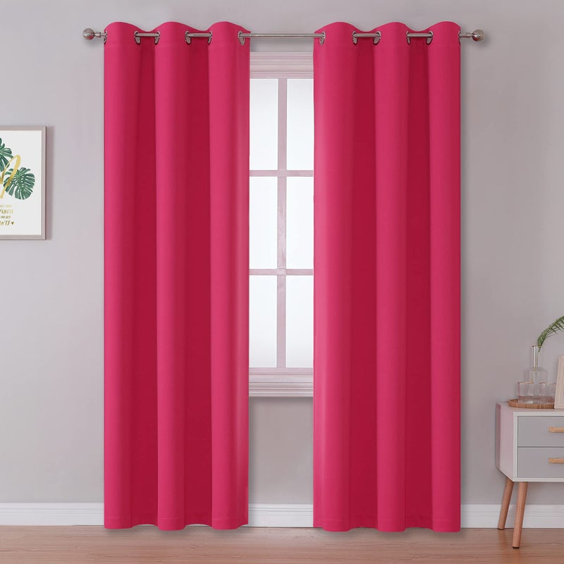 DUALIFE 84 Inch Fuschia Hot Pink Curtain Panels for Girls Bedroom Room Darkening Grommet Thermal Insulated Drapes for Living Room 42x 84 Raspberry Sorbet 2 Panels