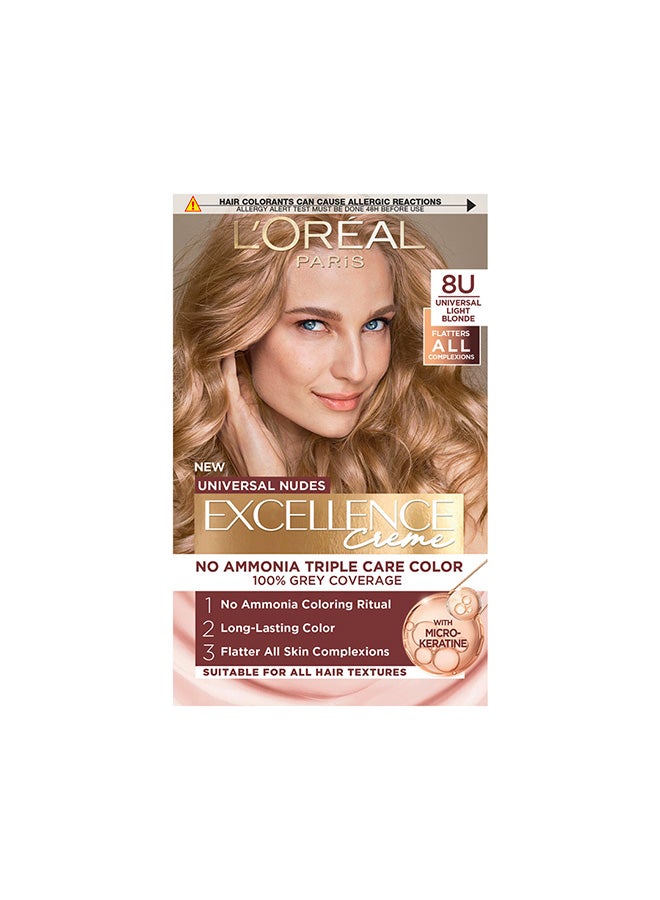 L'OREAL PARIS لون شعر لوريال باريس إكسلنس كريمة نودز العالمية 8U أشقر فاتح - Image 1