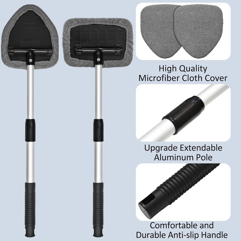 Beieverluck 20 Pieces Windshield Cleaner Tool, Inside Car Windshield Cleaning Tool with 12 Microfiber Pads, 4 Spray Bottle, and Extendable Handles Car Window Cleaning Tool Kit, Gray - Image 4