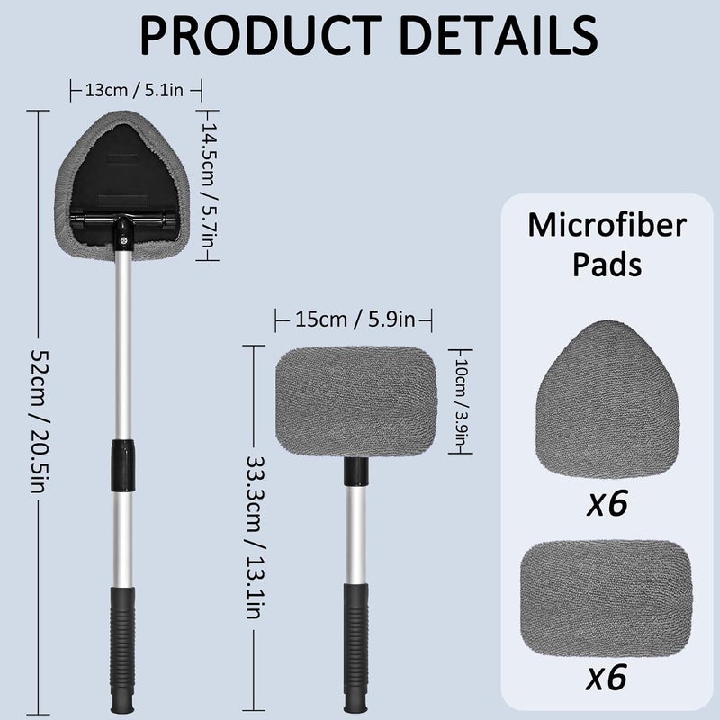 Beieverluck 20 Pieces Windshield Cleaner Tool, Inside Car Windshield Cleaning Tool with 12 Microfiber Pads, 4 Spray Bottle, and Extendable Handles Car Window Cleaning Tool Kit, Gray - Image 2
