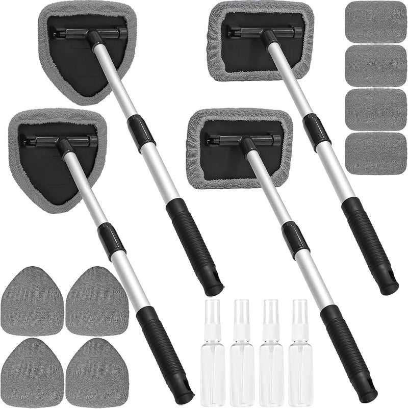 Beieverluck 20 Pieces Windshield Cleaner Tool, Inside Car Windshield Cleaning Tool with 12 Microfiber Pads, 4 Spray Bottle, and Extendable Handles Car Window Cleaning Tool Kit, Gray - Image 1