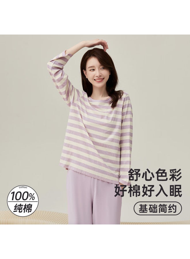 Top melon Ding Guagua Women's Pure Cotton Round Neck Long Sleeve Pajamas Set, Pink, Size 165 - Image 1