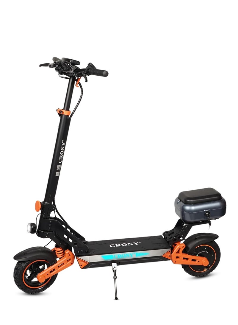 كروني سكوتر كهربائي كروني D2 برو 1500 واط للبالغين، أقصى سرعة 70 كيلو/ساعة، بطارية 48 فولت 15 أمبير، مدى كهربائي نقي 40 كم، إطارات 10 بوصات للطرق الوعرة، سكوتر كهربائي قابل للطي مع نظام تعليق أمامي وخلفي، فرامل قرصية أمامية وخلفية قابلة للإيقاف، هيكل من الألومنيوم، دراجة كهربائية ذكية متصلة بالتطبيق، ممتصات صدمات مزدوجة، سكوتر محمول للتنقل في المناطق الحضرية. - Image 1